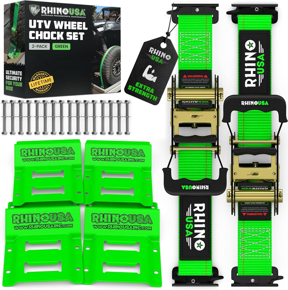 Wheel Chock Tie down Kit (4,500Lb) - 2 Straps & 4 Chocks